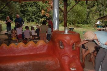 Painting the dragon bench